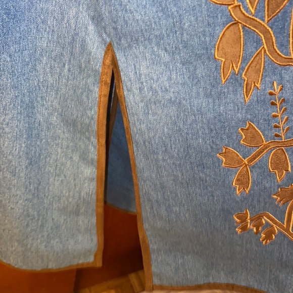 Isabella’s Journey Denim Expressions Long Coat,Faux Suede Cuffs,Embellishments - Picture 9 of 16